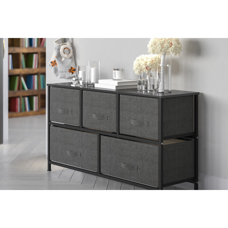 BLNK Harris 5 Drawer Wood Top Iron Frame Vertical Storage Dresser with Easy Pull Drawers - Black/Dark Gray