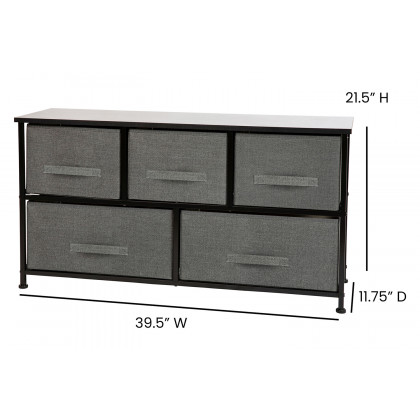 BLNK Harris 5 Drawer Wood Top Iron Frame Vertical Storage Dresser with Easy Pull Drawers - Black/Dark Gray
