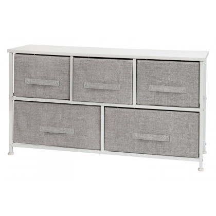 BLNK Harris 5 Drawer Wood Top Iron Frame Vertical Storage Dresser with Easy Pull Drawers - White/Light Gray