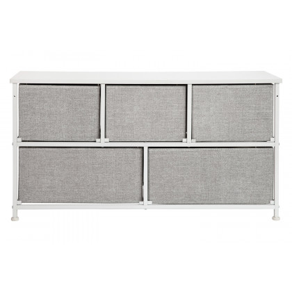 BLNK Harris 5 Drawer Wood Top Iron Frame Vertical Storage Dresser with Easy Pull Drawers - White/Light Gray