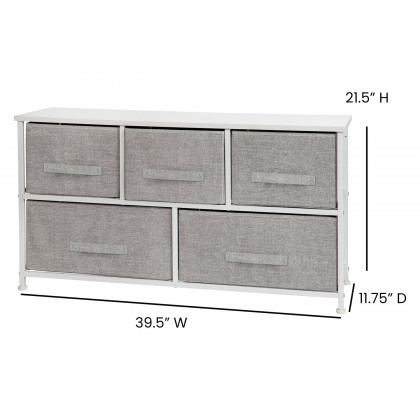 BLNK Harris 5 Drawer Wood Top Iron Frame Vertical Storage Dresser with Easy Pull Drawers - White/Light Gray