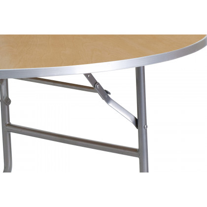BLNK Fielder Round Birchwood Heavy Duty Folding Banquet Table with Metal Edges - 4'D