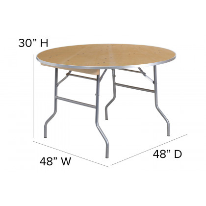 BLNK Fielder Round Birchwood Heavy Duty Folding Banquet Table with Metal Edges - 4'D