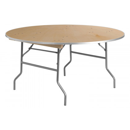 BLNK Fielder Round Birchwood Heavy Duty Folding Banquet Table with Metal Edges - 5'D