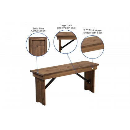 BLNK - HERCULES Series Antique Rustic Solid Pine Folding Farm Bench
