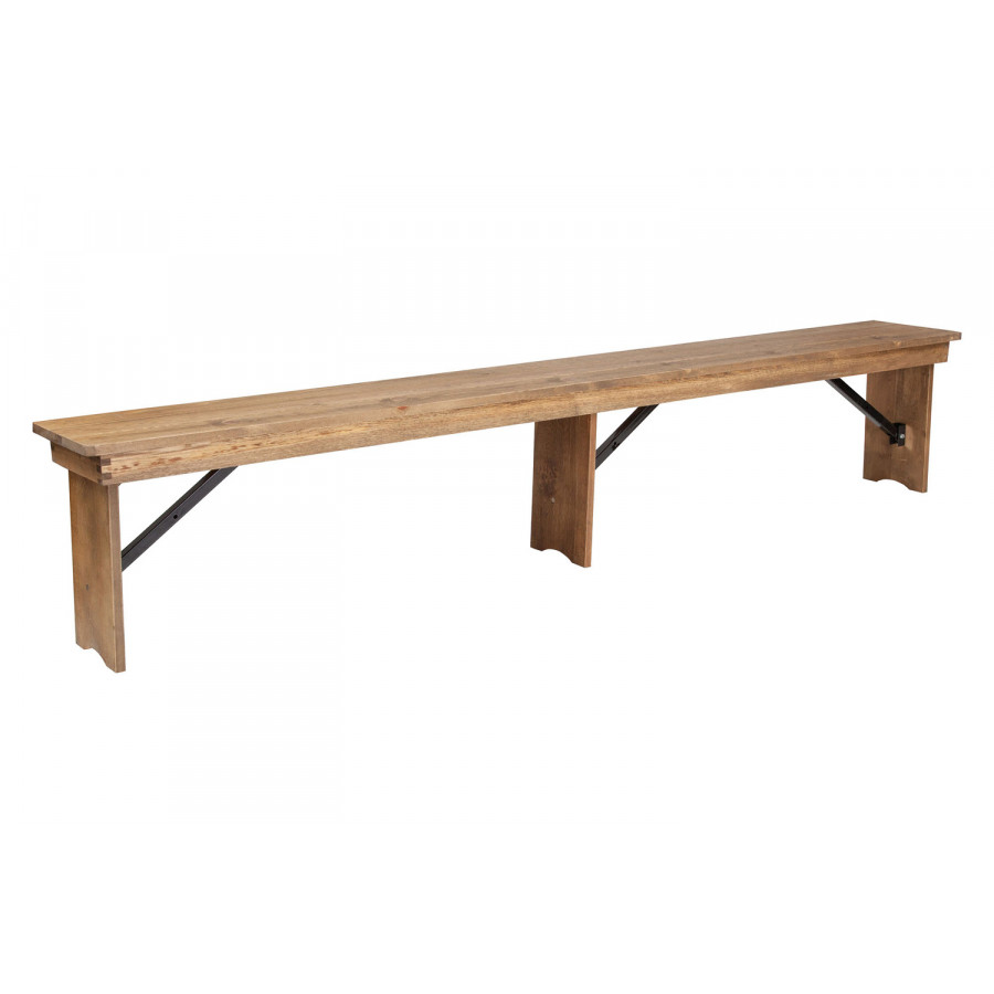BLNK - HERCULES Series Antique Rustic Solid Pine Folding Farm Bench with 3 Legs