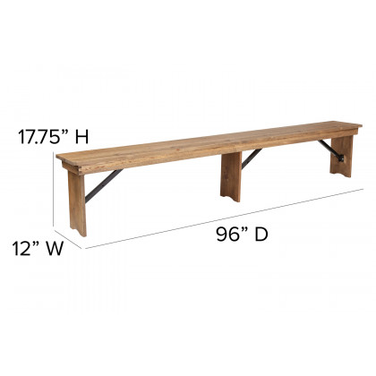 BLNK - HERCULES Series Antique Rustic Solid Pine Folding Farm Bench with 3 Legs