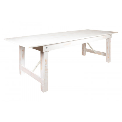 BLNK HERCULES Series Rectangular Antique Rustic Solid Pine Folding Farm Table - White, 40"W x 9'L