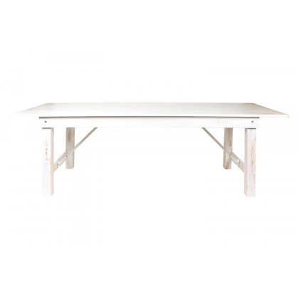 BLNK HERCULES Series Rectangular Antique Rustic Solid Pine Folding Farm Table - White, 40"W x 9'L