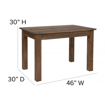 BLNK HERCULES Rectangular Antique Rustic Solid Pine Farm Dining Table - 30"W x 46"L