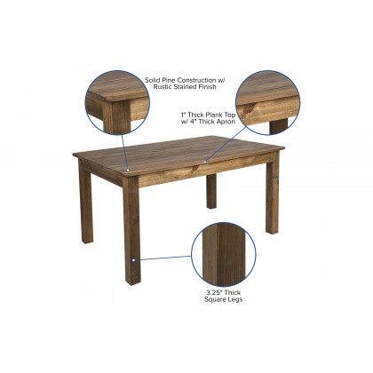 BLNK HERCULES Rectangular Antique Rustic Solid Pine Farm Dining Table - 38"W x 60"L