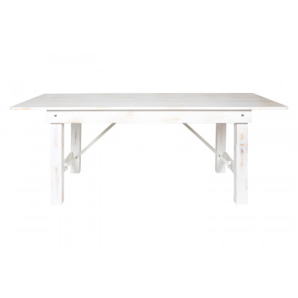 BLNK HERCULES Series Rectangular Antique Rustic Solid Pine Folding Farm Table - White, 40"W x 7'L