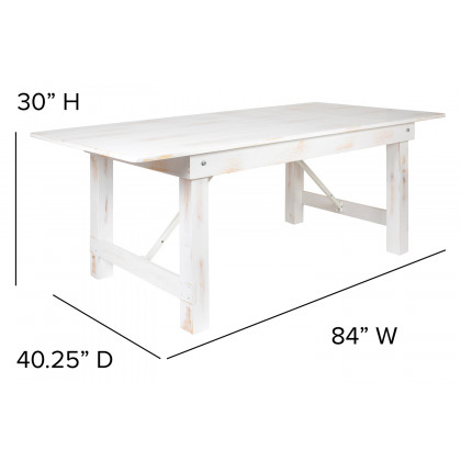 BLNK HERCULES Series Rectangular Antique Rustic Solid Pine Folding Farm Table - White, 40"W x 7'L