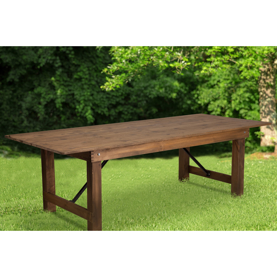 BLNK HERCULES Series Rectangular Antique Rustic Solid Pine Folding Farm Table - Natural, 40"W x 8'L