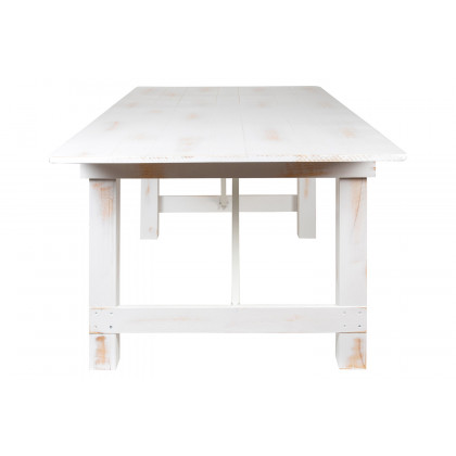 BLNK HERCULES Series Antique Rustic Folding Farm Table and Four Bench Set - White, 40"W x 7'L