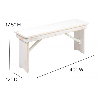 BLNK HERCULES Series Antique Rustic Folding Farm Table and Four Bench Set - White, 40"W x 7'L