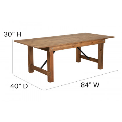 BLNK HERCULES Series Antique Rustic Folding Farm Table Set with 6 Cross Back Chairs and Cushions - Natural