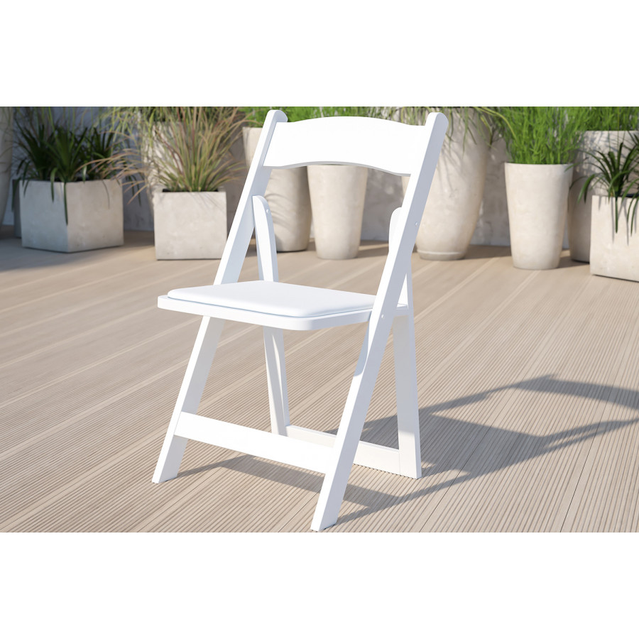 BLNK HERCULES Series Wood Folding Chair with Vinyl Padded Seat - White