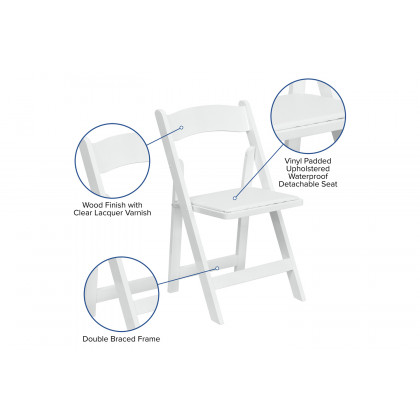 BLNK HERCULES Series Wood Folding Chair with Vinyl Padded Seat - White