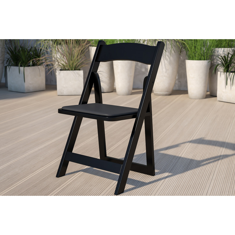 BLNK HERCULES Series Wood Folding Chair with Vinyl Padded Seat - Black