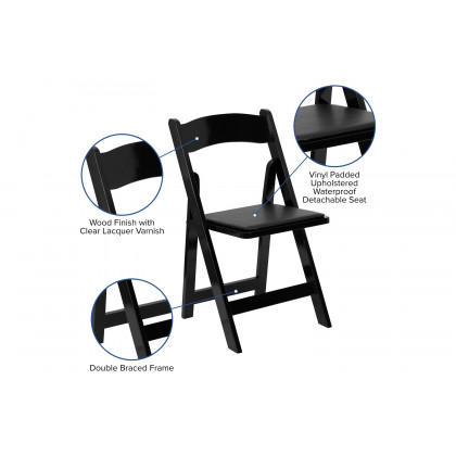 BLNK HERCULES Series Wood Folding Chair with Vinyl Padded Seat - Black