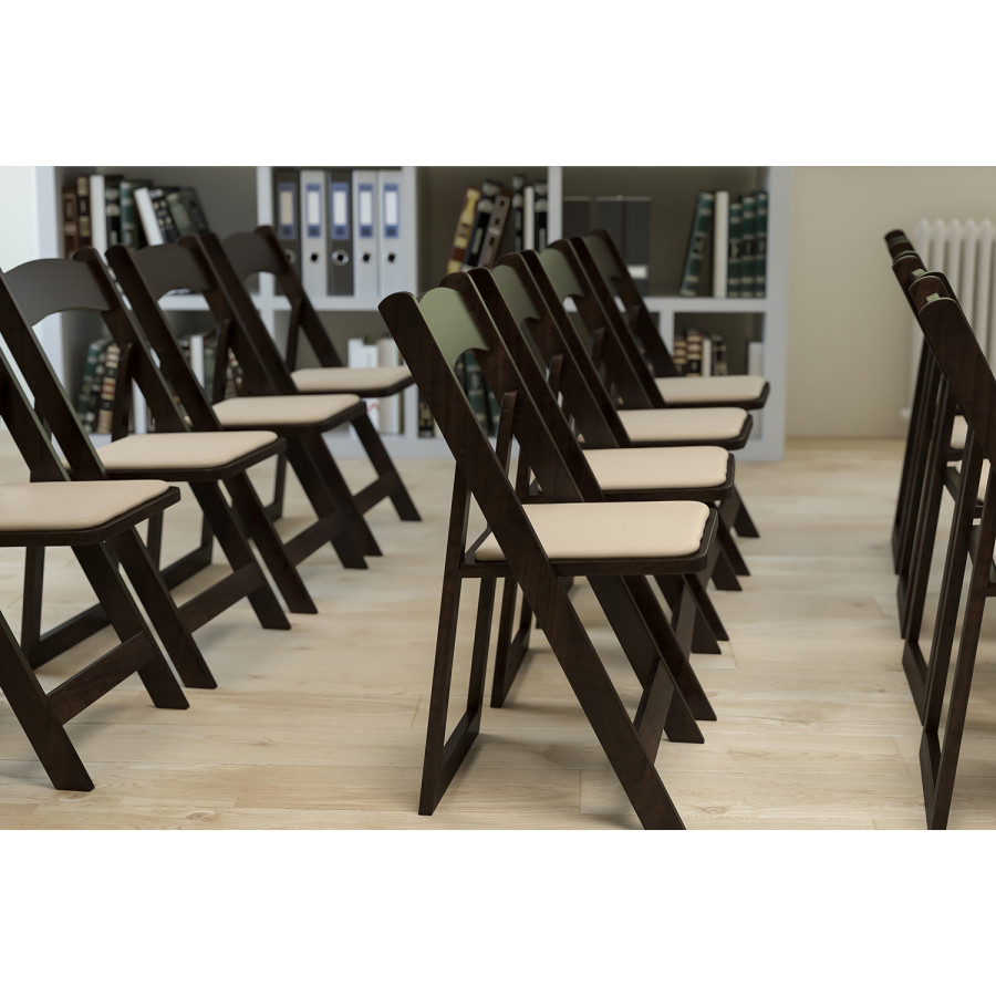 BLNK HERCULES Series Wood Folding Chair with Vinyl Padded Seat - Chocolate