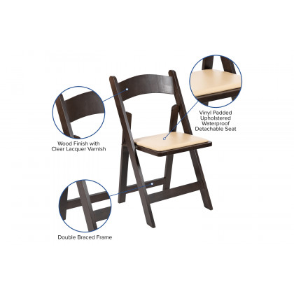BLNK HERCULES Series Wood Folding Chair with Vinyl Padded Seat - Chocolate