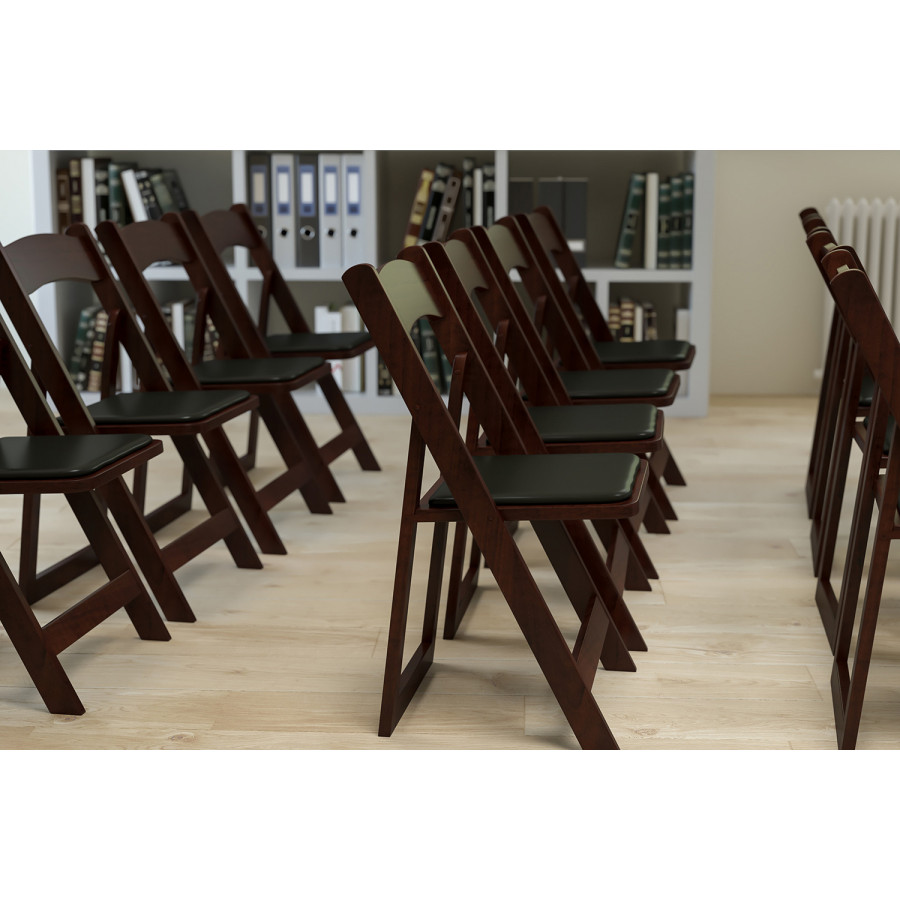 BLNK HERCULES Series Wood Folding Chair with Vinyl Padded Seat - Mahogany