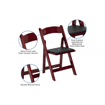 BLNK HERCULES Series Wood Folding Chair with Vinyl Padded Seat - Mahogany