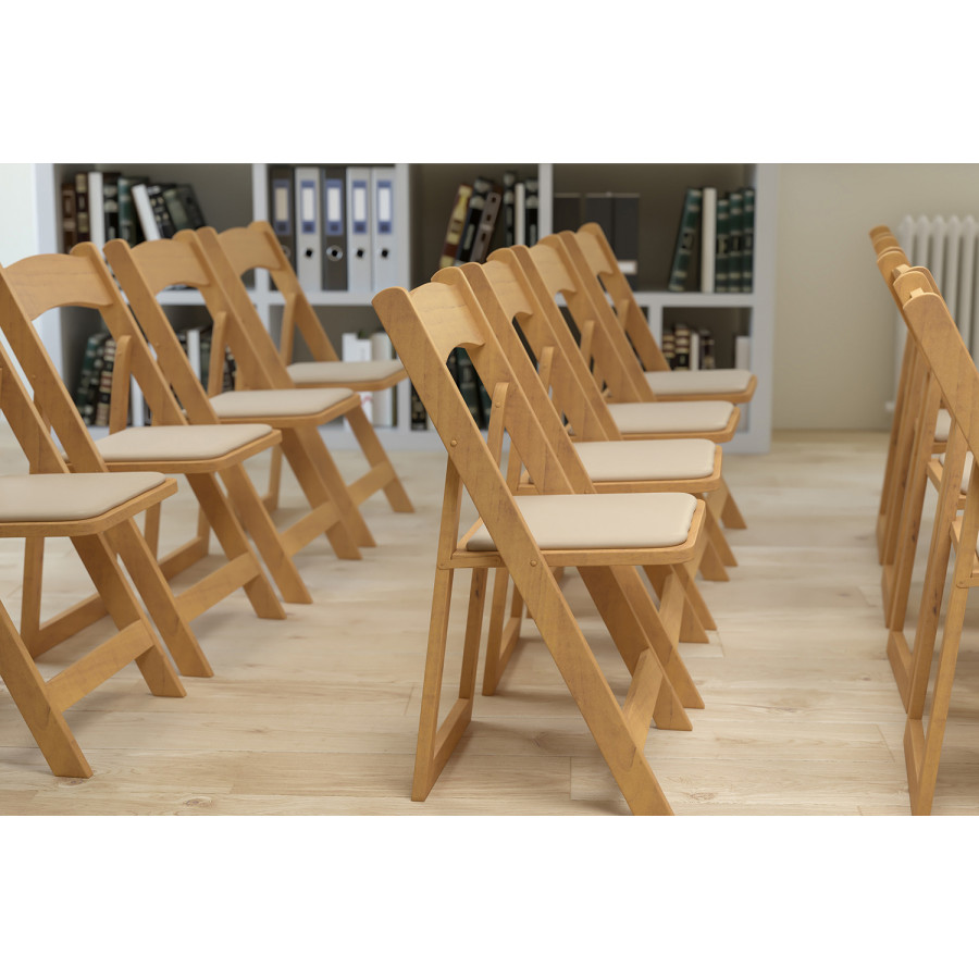 BLNK HERCULES Series Wood Folding Chair with Vinyl Padded Seat - Natural