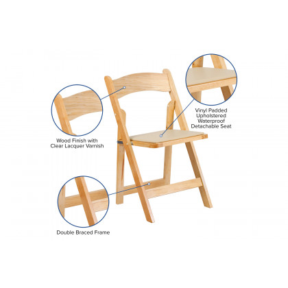 BLNK HERCULES Series Wood Folding Chair with Vinyl Padded Seat - Natural