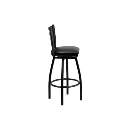 BLNK HERCULES Series Black Metal Ladder Back Swivel Bar Stool with Vinyl Seat - Black
