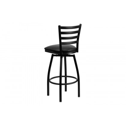 BLNK HERCULES Series Black Metal Ladder Back Swivel Bar Stool with Vinyl Seat - Black