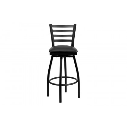 BLNK HERCULES Series Black Metal Ladder Back Swivel Bar Stool with Vinyl Seat - Black