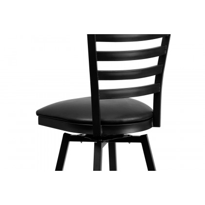 BLNK HERCULES Series Black Metal Ladder Back Swivel Bar Stool with Vinyl Seat - Black