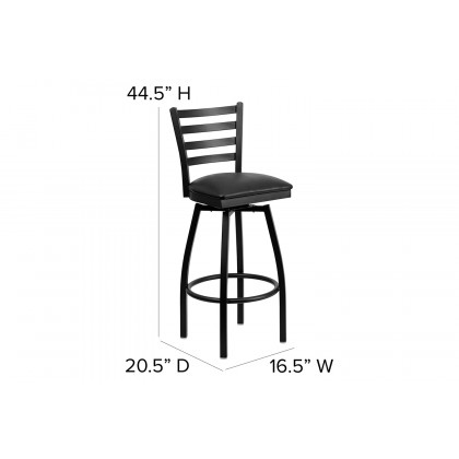 BLNK HERCULES Series Black Metal Ladder Back Swivel Bar Stool with Vinyl Seat - Black