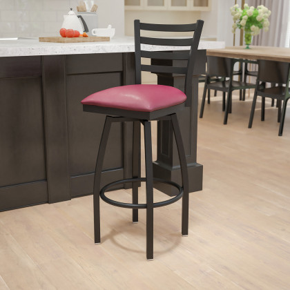 BLNK - HERCULES Series Black Metal Ladder Back Swivel Bar Stool with Vinyl Seat