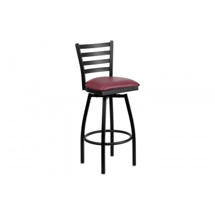 BLNK HERCULES Series Black Metal Ladder Back Swivel Bar Stool with Vinyl Seat - Burgundy