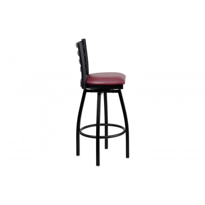 BLNK HERCULES Series Black Metal Ladder Back Swivel Bar Stool with Vinyl Seat - Burgundy