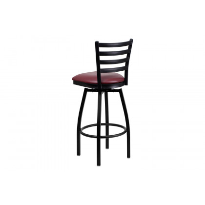 BLNK HERCULES Series Black Metal Ladder Back Swivel Bar Stool with Vinyl Seat - Burgundy