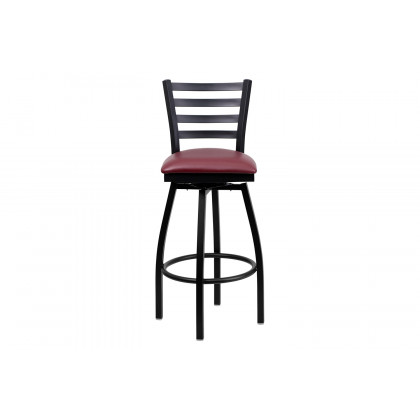 BLNK HERCULES Series Black Metal Ladder Back Swivel Bar Stool with Vinyl Seat - Burgundy