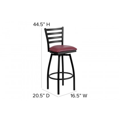 BLNK HERCULES Series Black Metal Ladder Back Swivel Bar Stool with Vinyl Seat - Burgundy