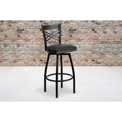 BLNK - HERCULES Series Black Metal "X" Back Swivel Bar Stool with Vinyl Seat