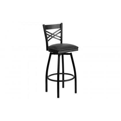 BLNK HERCULES Series Black Metal "X" Back Swivel Bar Stool with Vinyl Seat - Black