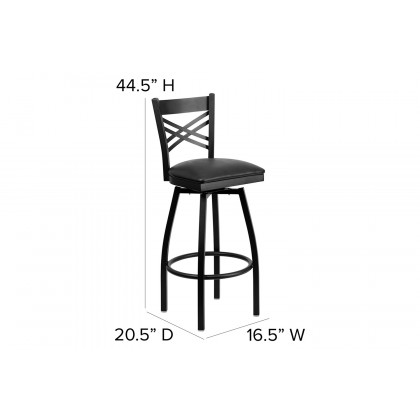 BLNK HERCULES Series Black Metal "X" Back Swivel Bar Stool with Vinyl Seat - Black