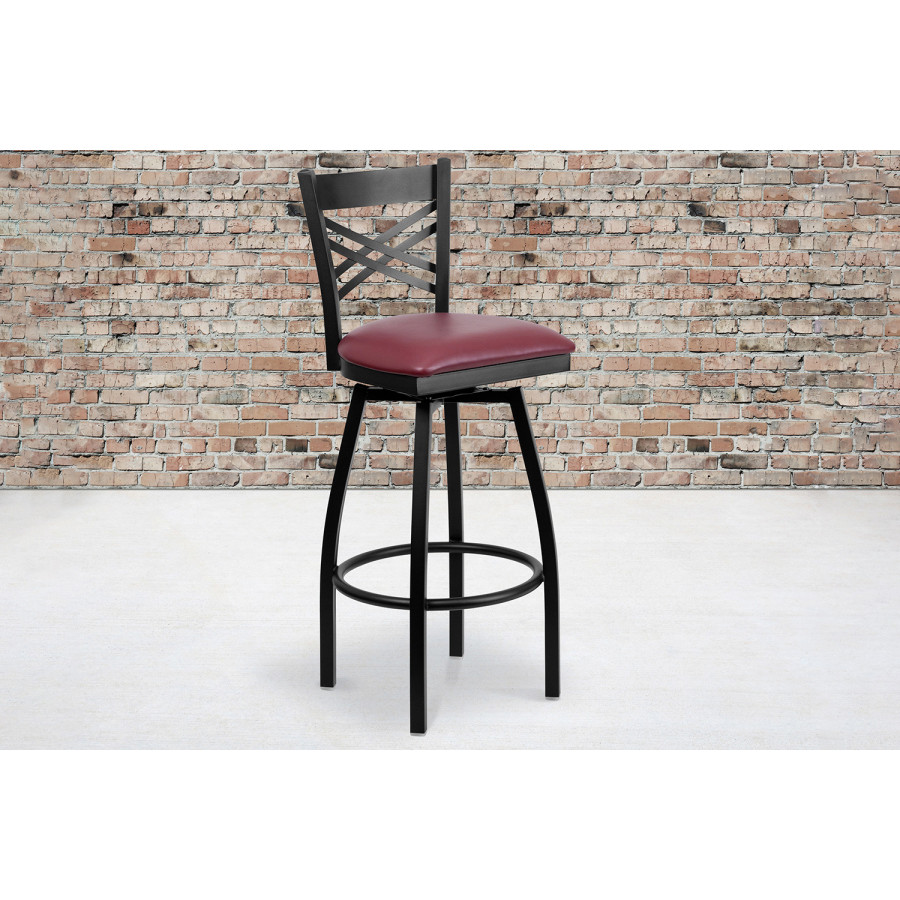 BLNK - HERCULES Series Black Metal "X" Back Swivel Bar Stool with Vinyl Seat