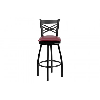 BLNK HERCULES Series Black Metal "X" Back Swivel Bar Stool with Vinyl Seat - Burgundy