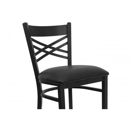BLNK HERCULES Series Black Metal "X" Back Restaurant Bar Stool with Vinyl Seat - Black
