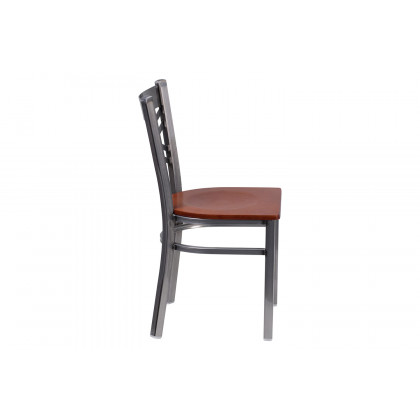 BLNK HERCULES Series Clear Coated Metal X Back Restaurant Chair with Wood Seat - Cherry