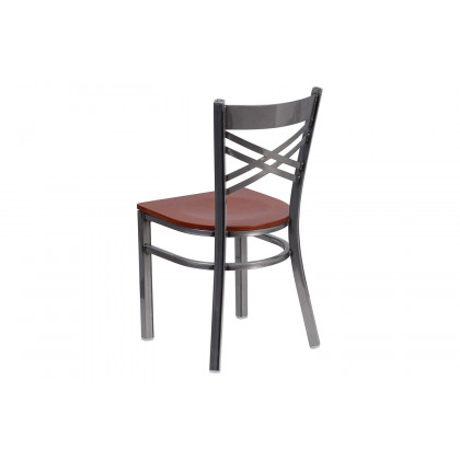 BLNK HERCULES Series Clear Coated Metal X Back Restaurant Chair with Wood Seat - Cherry